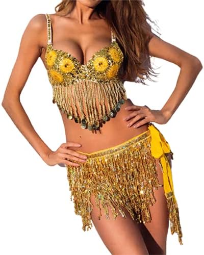 Sttiafay Tassel Sequins trbušnjačka plesna suknja Gold Fringe trbušnjački ples hip šal festival performanse