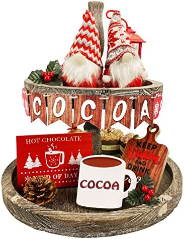 Božić Hot Cocoa slojevite ladicu dekoracije Set sa pliš Gnome-6 kom Božić dekor za umorne ladicu drveni