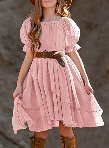 HOSIKA djevojke ljetna haljina sa švicarskim tačkama kratki rukav Boho Ruffle lepršave Ležerne haljine za
