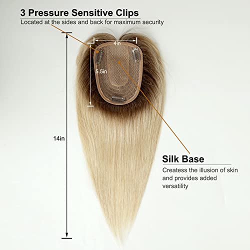 HAIRCUBE Human Hair Toppers za žene, Remy Human Hair Topper sa šiškama, 150% Density Silk Base Clip In