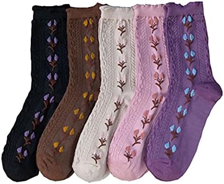 Lsdjgdde 5 pari Ženske čarape postavljene jesenski zimski retro čisti pamučni ruff prozračni čarape