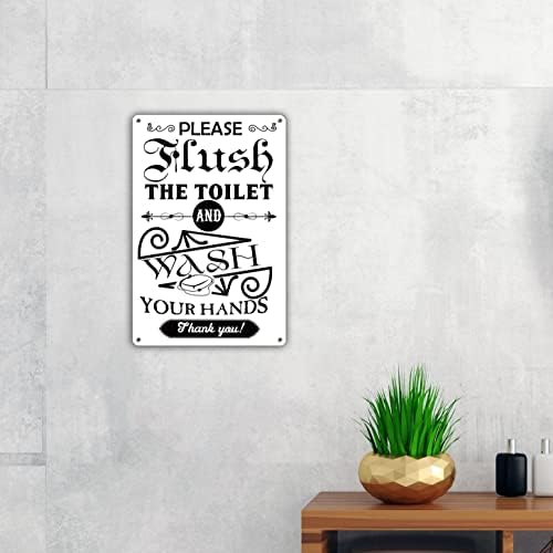 Smiješni znak pravila toaleta Molimo isperite toalet i operite ruke metalni Limeni znak zidni