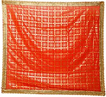 Aditri kreacija crvena velika dekorativna svilena tkanina Chunari Chunni Puja festivalska dekoracija Chunr MATA Ki Chunri za statuu Chowki Aasan mat Posteri okvir