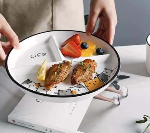 Keramička crtana mačka okrugla podijeljena ploča ploča za večeru za ručak ploča salata ploča