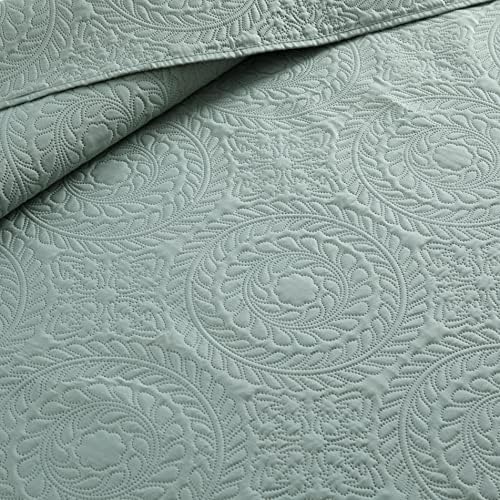 Aijar Home Green Quilt Set prekrivač prekrivač 3 komada - kralj Veličina - Medaljon uzorak - ultra lagana meka posteljina posteljine od mikrovlakana, zelena)