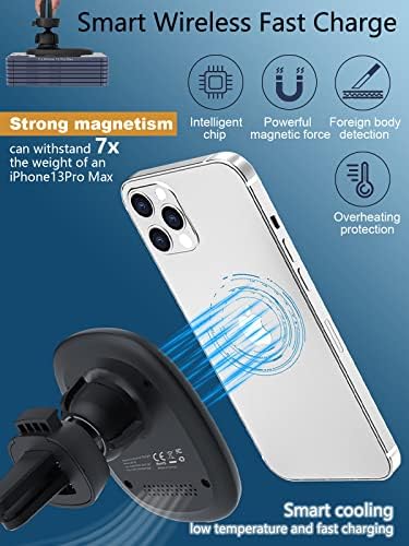 Magnetic Wireless Car Charger Mount za iPhone 14/13/12 serija-15w brzo magnetno bežično punjenje automobila, rotacija za 360 stepeni, kompatibilan sa ventilacionim ventilom