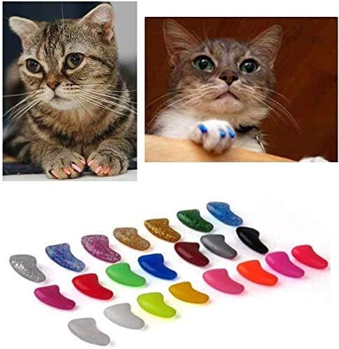 JOYJULY meka mačka Kitty kape za nokte kandže poklopci za mačke Paws Grooming Claw Care, 100kom 4 veličine 1 Glitter Shinning & amp; 4 čvrste boje & 5 ljepila