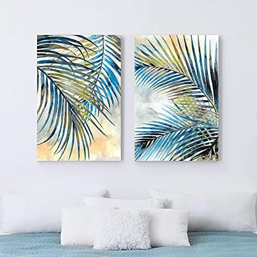 SunFlax Palm Tree Canvas Wall Art: tropsko lišće slika priroda moderna Botanička umjetnička djela Sažetak biljka Print Teal akvarelna slika za dnevni boravak kupatilo spavaća soba