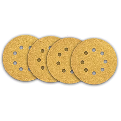PRVEW 52-Pack 5 Brusni diskovi od 100 zrna sa kukom i petljom 8 rupa Zlatni Brusni disk brusni papir za orbitalnu brusilicu