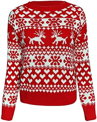 Ženski božićni džemper snježni pahuljice džemper s rukavima s rukavima s malim snježnim pahuljicama