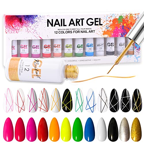 Nail Art gel Liner Set 12 boja gel Art crtanje slika za vrtložne nokte ugrađene tanke Nail Art četkice