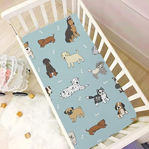 Alaza Doodle Pas Print Puppy Crib listovi opremljeni bassinet listom za dječake Djevojke Djevojke