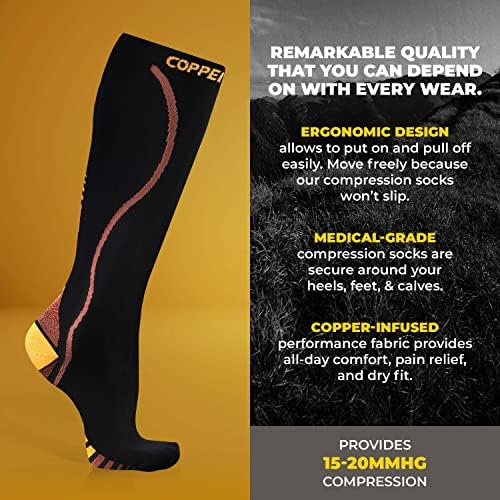 Copperjoint bakarske čarape za kompresiju muškarci i žene - udobna i potporna tekuća čarapa - kompresijska