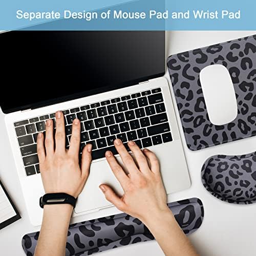 Mosiso miša i tastatura za ručni zglob i milovanje rublja za miša, leopard zrna mousePad neklizajuća baza Početna / Olakšavanje u uredu i jednostavno kucanje jastuka sa neoprenskim krpom i podignutom memorijskom pjenom, crna