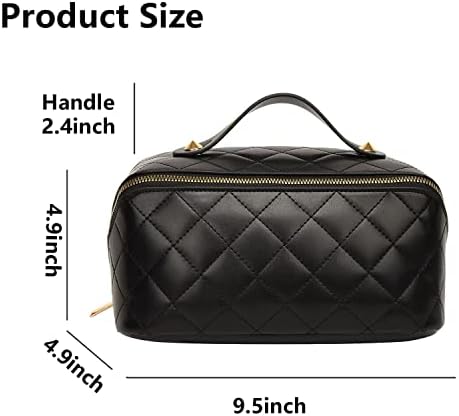 Chicreen Crna torba za šminku, velika otvaranje kozmetičke vrećice za jednostavan pristup, šivanje PU kožne torbe za šminku, prijenosni vodootporni kozmetički organizator