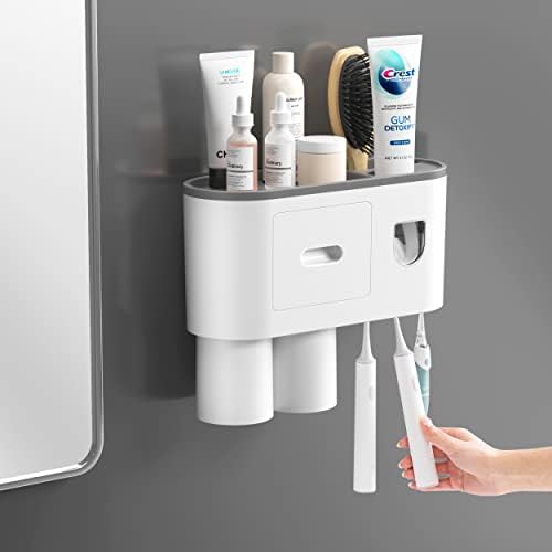 Zidni nosač četkica za zube montiran za kupaonice, 2 šalice kupatilo Organizator četkica za četkicu za