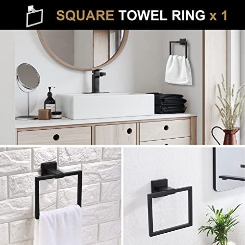 5-komplet kupaonice MATTE BLACK, LAVA Odoro ručnik za ručnik set od nehrđajućeg čelika zid - uključuje 2 ručnik ručnika za ručnik za toaletni papir i dvostruka kuka, 23,6 inčni