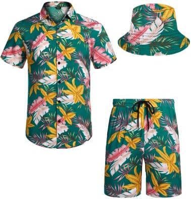 Coofandy Muška havajska majica i kratki set cvijeta 2 komada odjeća za plažu sa kape