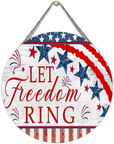 Drveni znak Let Freedom Ring Star Fireworks potpisuju Patriotska američka zastava 4. srpnja Custom potpisuje Kuhinjski dekor Rustikalno drvo viseće znakov 12x12in