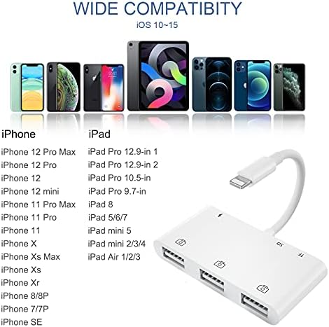 LXJADAP IPHONE do USB adaptera za kameru, 6 u 1 USB OTG adapter za iPhone / iPad, 3 USB + SD čitač kartica