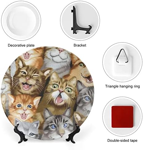Slatke mačke Emocije ispisane kosti Kina Dekorativna ploča okrugla ploča plovidbe sa zaslonskim postoljem za kućnu kancelarijsku večeru
