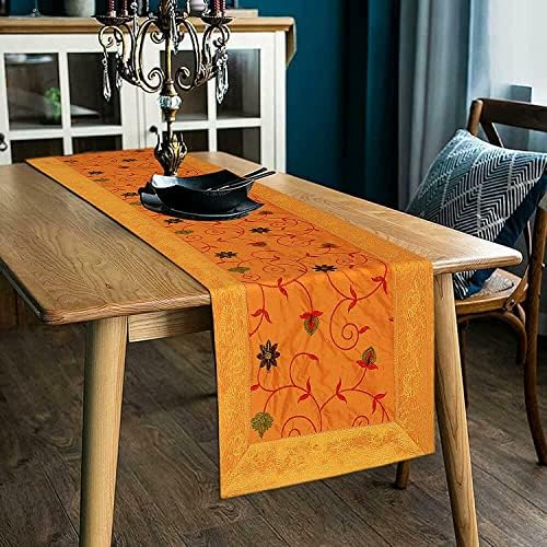 Indijska ručno izrađena silaska silska etnička trkačka indijski patchwork cvjetni dizajn stol i kućni dekor svileni brokat tradicionalni trkač za svaku priliku ujedinjene kreiranje