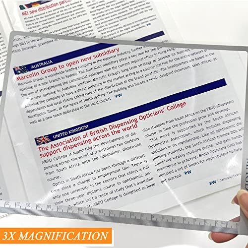 MAGDEPO 3X sočiva za uvećanje pune stranice fleksibilni plastični Merni list Ultra tanak za čitanje knjiga, tekstova,