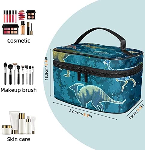 Yoyoamoy Travel Makeup Torba sa odjeljkom, Glitter Galaxy Dinosaur Big Cosmetic CASE Personalizirani