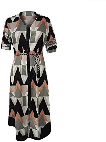 Dopocq ljetne haljine za žene 2023 proljeće dugi / kratki rukav geometrijski uzorak haljina Casual V vrat kaiš