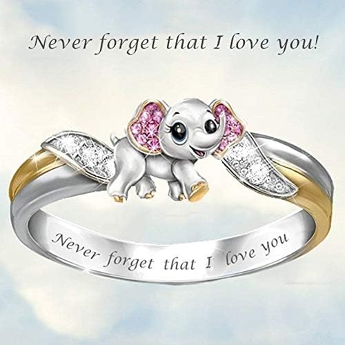 Slatki prstenovi za slonove za žene tinejdžerke, 'nikad ne zaboravi da te volim' Elephant Ring inspirativni
