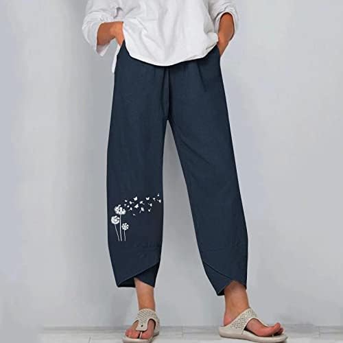 Velike struku ravnoj ležerne pantalone za dame Ljeto Jesen Lanen maslačke cvjetne grafičke hlače Teen Girl 2023