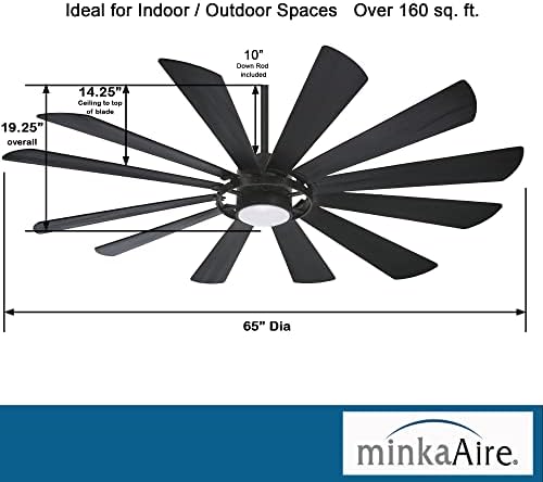Minka aire F870L-TCL Windmolen - Pametni plafonski ventilator sa svetlosnim kompletom u savremenom stilu-14,75 inča visok i 65 inča širok, boja završetka: teksturirani ugalj, boja oštrice: teksturirani ugalj