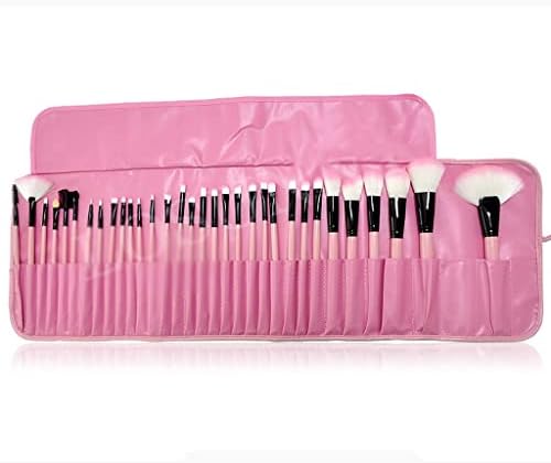 Xzjjz 32 komada drvne ručke crno / ružičaste profesionalno set četkica za šminku PU kožna torba za uljepšavanje