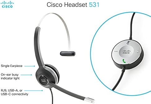 Cisco slušalice 531, žičana jednostruka veza na uhu sa USB-a adapterom, drveni ugalj, 2-Godišnja garancija