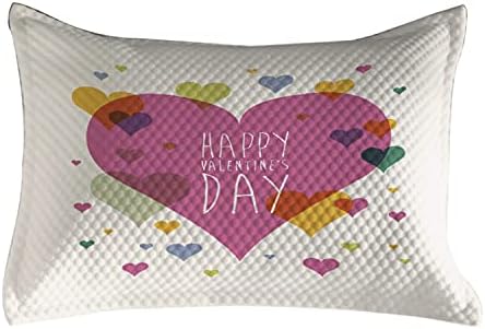 Ambesonne Valentines Dan Quilted jastuk, sretne slavne riječi Ljubav romansa Tema Sažetak image srce, standardni