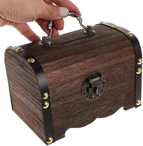 Heallily Wooden Treasure Box Dekoracija prtljažnika Kutija za novac Kutija za uštedu nakit za čišćenje nakita
