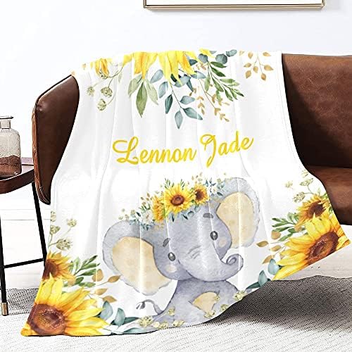Jehop personalizirani babe, ljetni suncokret slona prilagođeni ćebeni 50x60 inča za krevet na kauču,