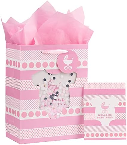 MAYPLUSS 13 & # 34; veliki poklon torba sa čestitku i papirnati papir za Baby Shower (šareni konfeti) - Baby Girl