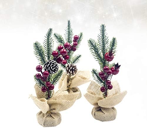 Happyyami 3pcs tabletop mini božićno drvce sa borovom konusom i holly bobica ukras Božićne zabave