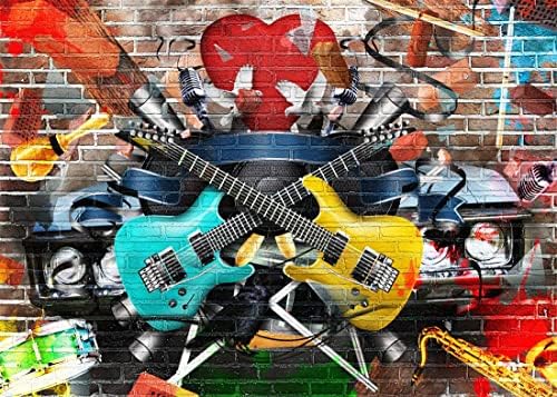 BELECO 12x8ft tkanina Rock And Roll gitara pozadina Grafiti zid od opeke muzička Ftografija pozadina