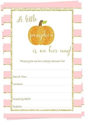 Pumpkin Fill in the Blank Baby Shower pozivnice Pink its a Girl Sparkling Gold Little Pumpkin Sprinkle