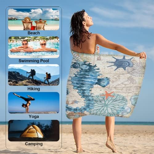 Pardick Vintage Seahorse Retro Beach ručnik za plažu 31x61 Mikrofiber Beach Beach pokrivač za žene Klizbuje brzo suhog mikrovlakana za ručnik za teretanu Bazen Joga Camp Swim
