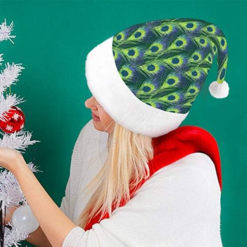 Božić Santa šešir, zeleni paun dizajn Božić Holiday šešir za odrasle, Unisex Comfort Božić