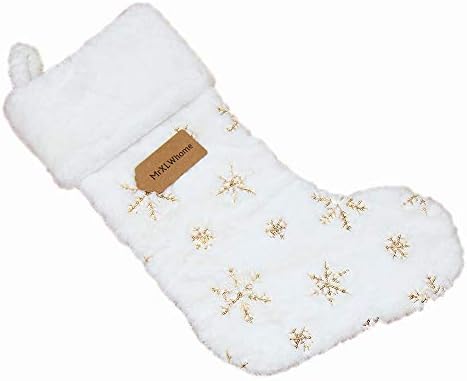 Mrxlwhome božićne čarape, bijeli plišani 18 inča sa zlatom sjajnim snijegom, klasičnim velikim ukrasima za božićne