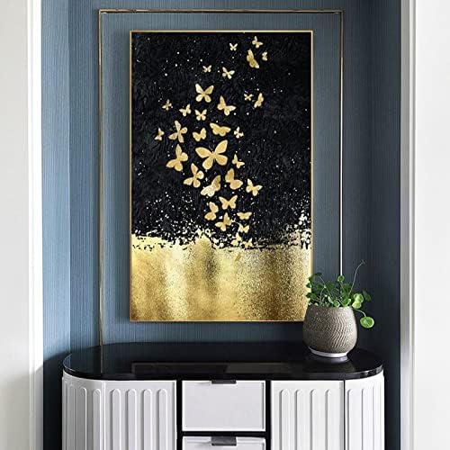 Ručno oslikana vertikalna uljana slika - apstraktni Zlatni Leptir velike veličine ulazne umjetničke uljane slike