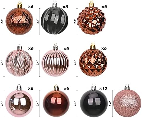 MeetXmas 2Pack * 30PCS=60PCS 2.36 Božić Tree Balls Ornamenti, smeđe roze i Crne Božić Lopta ukrasi za jelku, Shatterproof viseći Božić Tree dekoracije