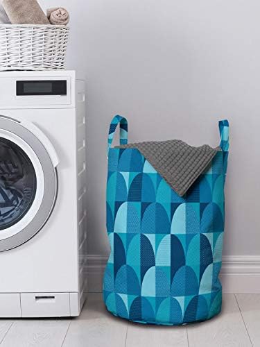 Ambesonne geometrijska torba za pranje veša, polukrugovi Uzorak unutar kvadrata oblika i spiralnih tačaka savremeni, korpa za korpe sa ručkama zatvaranje Vezica za pranje veša, 13 x 19, more Blue i Seafoam