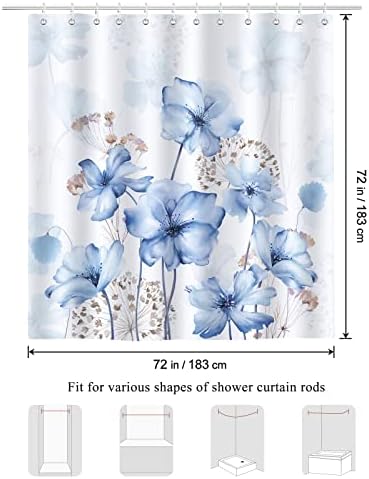 Bonhause plave cvjetni tuš sa zavjesom cvijeta ukrasna zavjesa za kupanje 72 x 72 inča poliesterska tkanina vodootporna