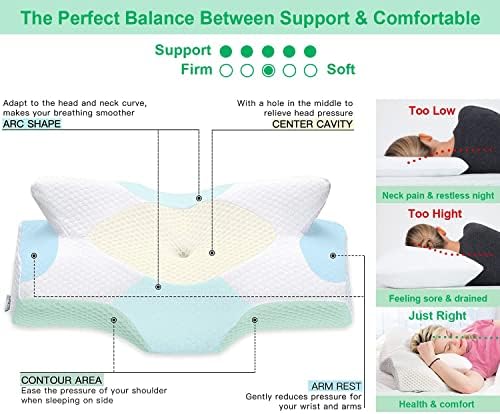 Elviros cervikalni memorijski pjenasto jastuk, 2 u 1 konturološki ortopedski jastuci za bolove za vrat, podesivi ergonomski jastuk za krevet za bočnu, leđa i spavaonice želuca