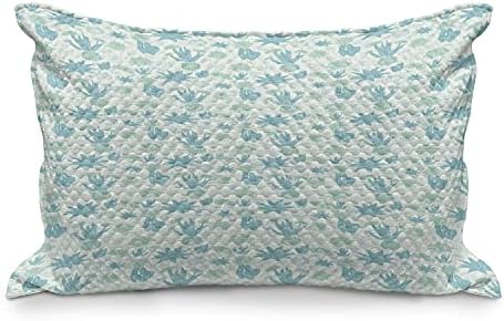 Ampesonne Soctued Quilted jastuk, neprekidni hladni tonirani uzorak egzotičnih postrojenja, standardni navlaka za akcent Queen Size za spavaću sobu, 30 x 20, mint zeleni kadet plavi
